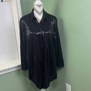 NWOT Black Sequin Button-Up dress/shirt XL
